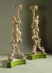 George II chinoiserie torcheres, c.1750 (giltwood)